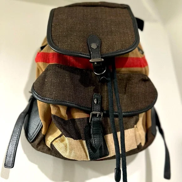 ? Gorgeous “Burberry Canvas Backpack with Leather Straps Burberry Medium Check Coated Canvas Backpack on SALE | Saks  main image 3